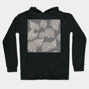 Woolly Mammoth and Woolly Rhino on Gray Grey background Hoodie